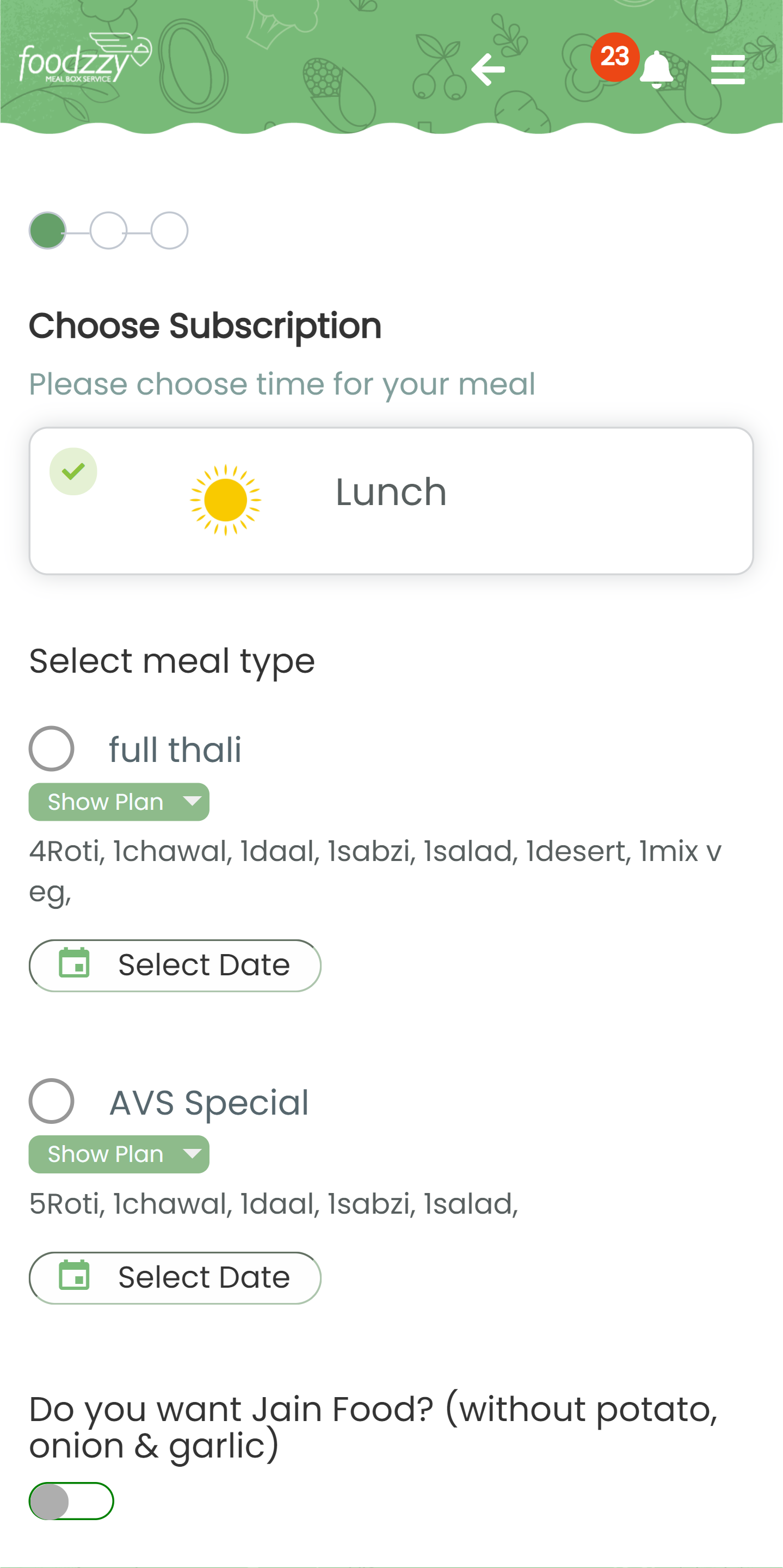 Foodzy app screen